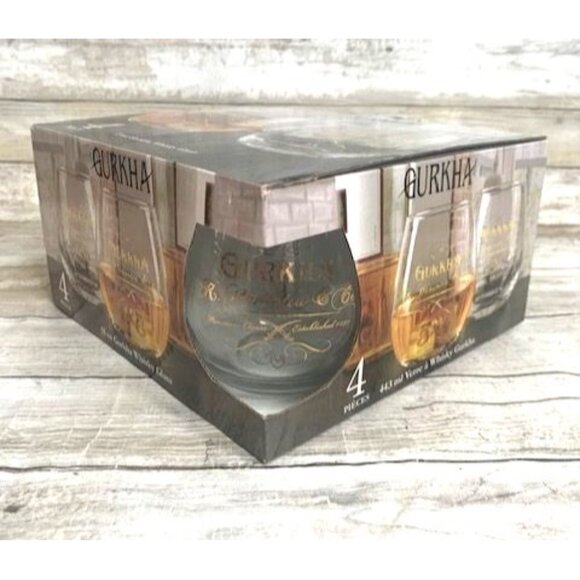 Gurkha 15 Oz Whiskey Glass Set Of 4 Clear Etched Tumblers - Picture 2 of 6